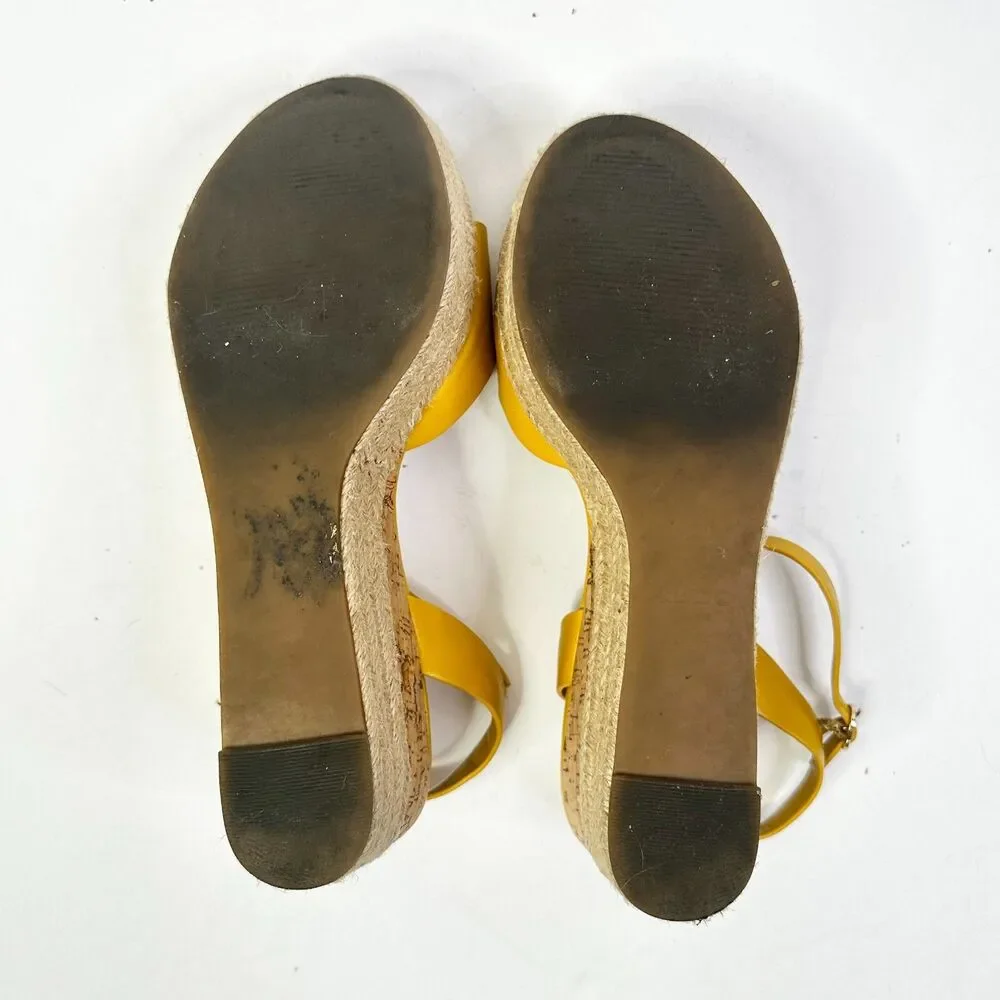Aldo Sandals Women 9 Yellow Cork Platform Wedge Shoe Ankle Strap Festival Boho